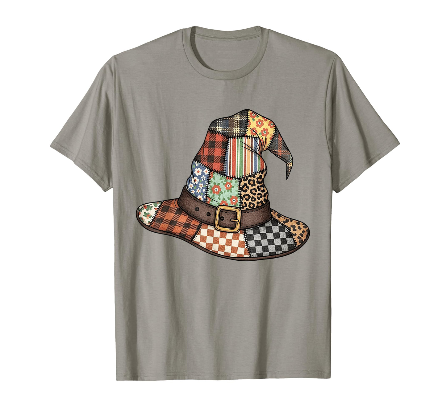 Halloween Witch Hat Patchwork Floral Spooky Season Autumn T-Shirt