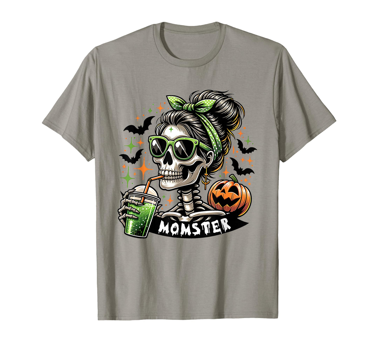 Momster Halloween Costume Skeleton Messy Bun Mother Coffee T-Shirt