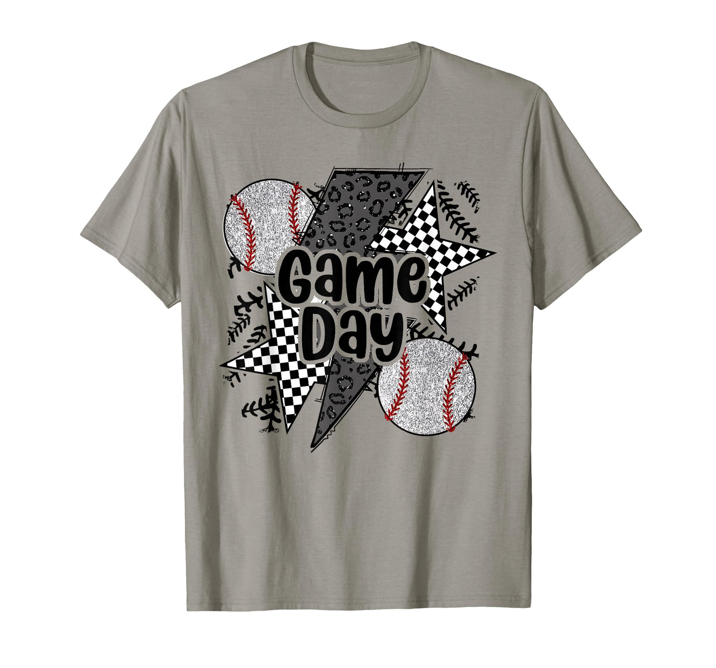 Retro Baseball Game Day Checkered Leopard Baseball Mama Mom T-Shirt