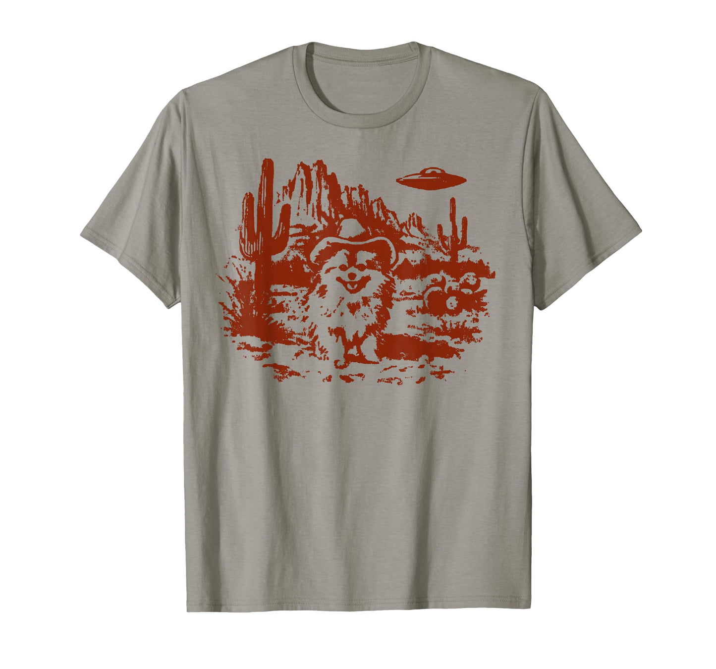 Funny Pomeranian UFO Cowboy Dog Vintage Western Graphic T-Shirt