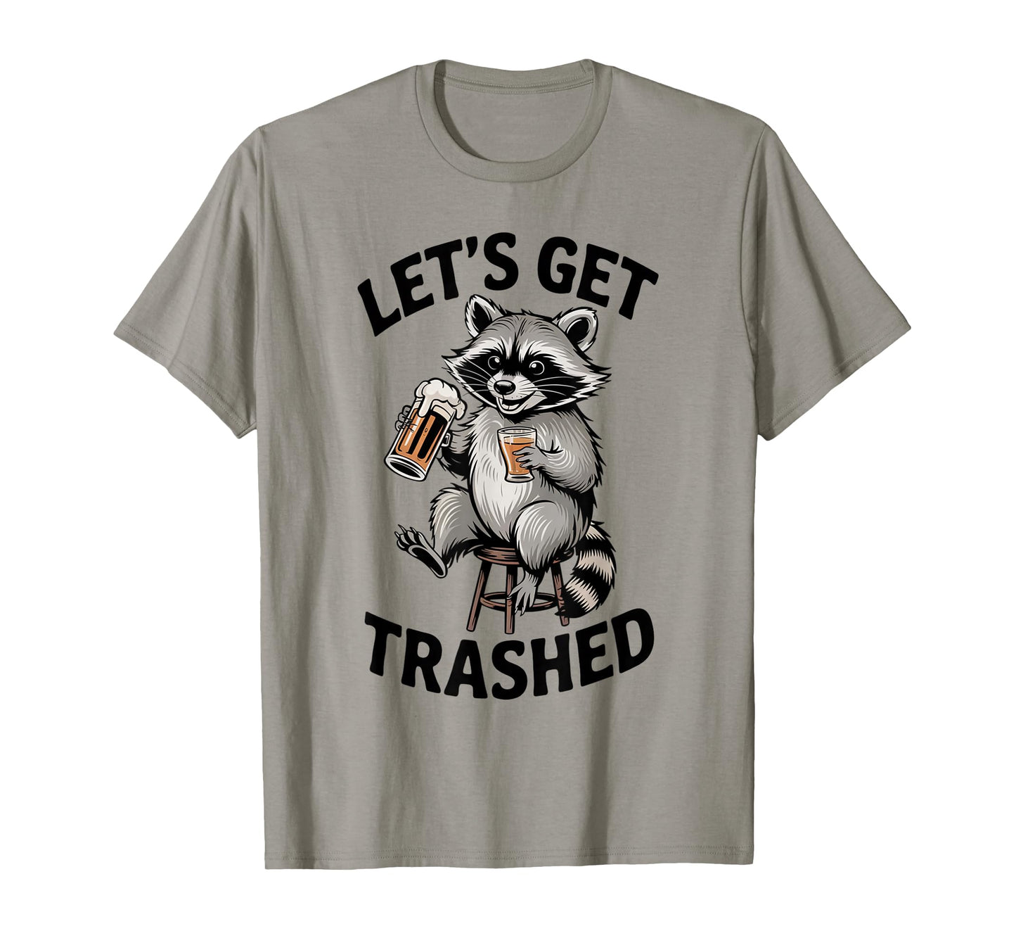 Funny Let's Get Trashed Raccoon Meme Humor Beer Drinking T-Shirt