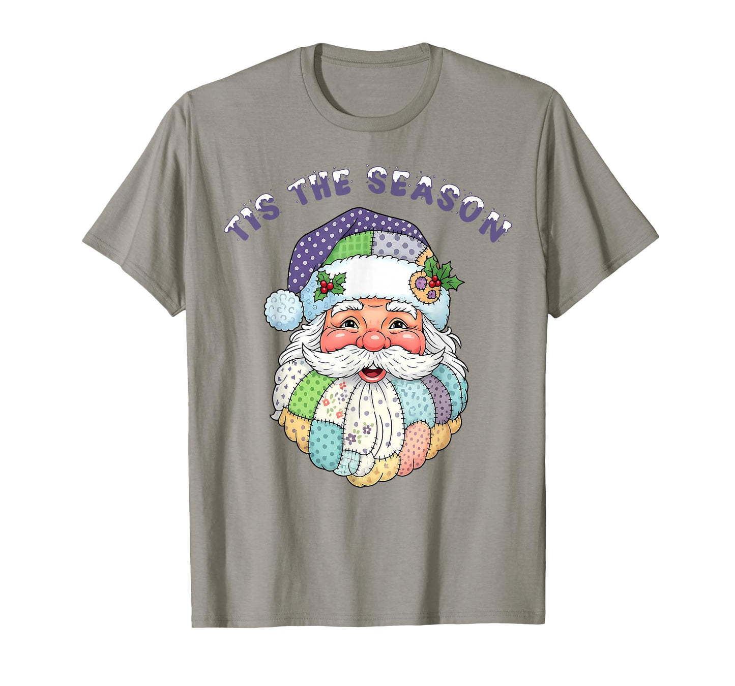 Patchwork Santa Claus Face Preppy Girly Christmas Girls Kids T-Shirt