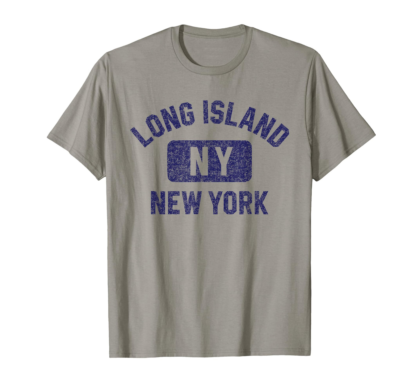 Long Island NY Gym Style Distressed Dark Blue Print T-Shirt