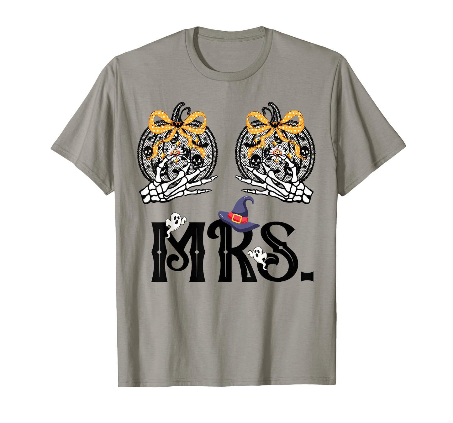 Mr Mrs Couple Skeleton Her Pumpkins His Broomstick Halloween T-Shirt