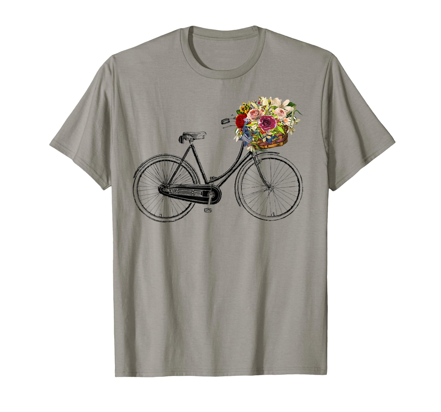 Vintage Sketch Drawing Bike Bicycle Flower Basket T-Shirt