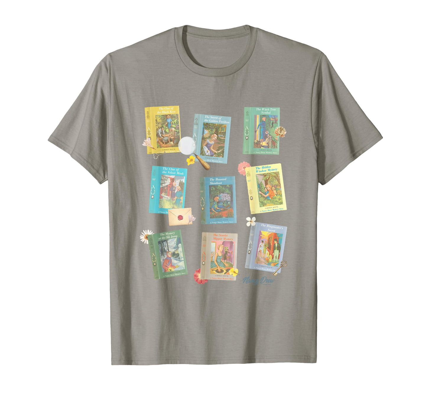 Nancy Drew Midcentury Iconic Literature Vintage Portraits T-Shirt - Unisex-Adults & Kids - Blue - Small - Short Sleeve - T-Shirt