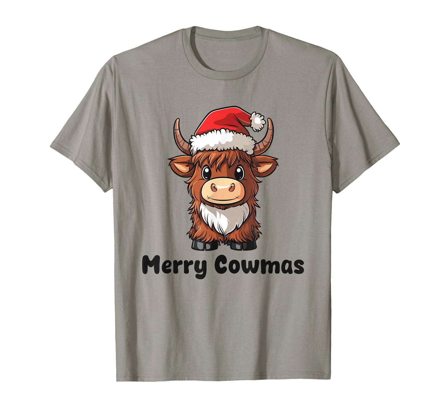 Merry Cowmas Pun Christmas Cute Highland Cow in Santa Hat T-Shirt