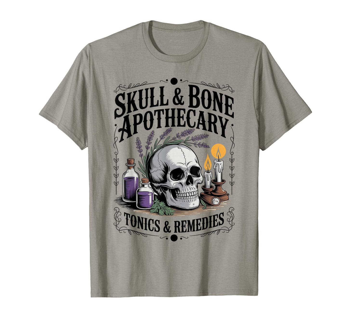 Skull and Bone Apothecary Tonics and Remedies Occult Witch T-Shirt