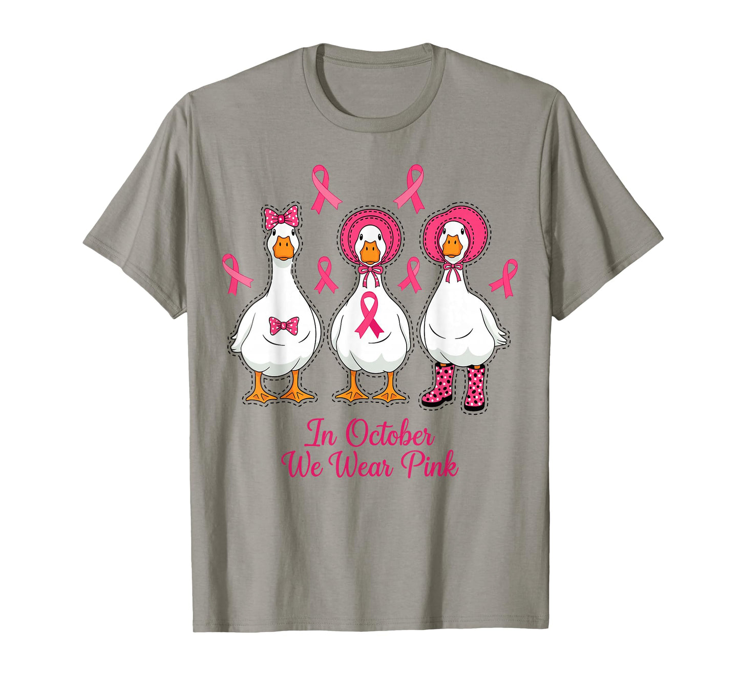 in October We Wear Pink Breast Cancer Awareness Goose T-Shirt