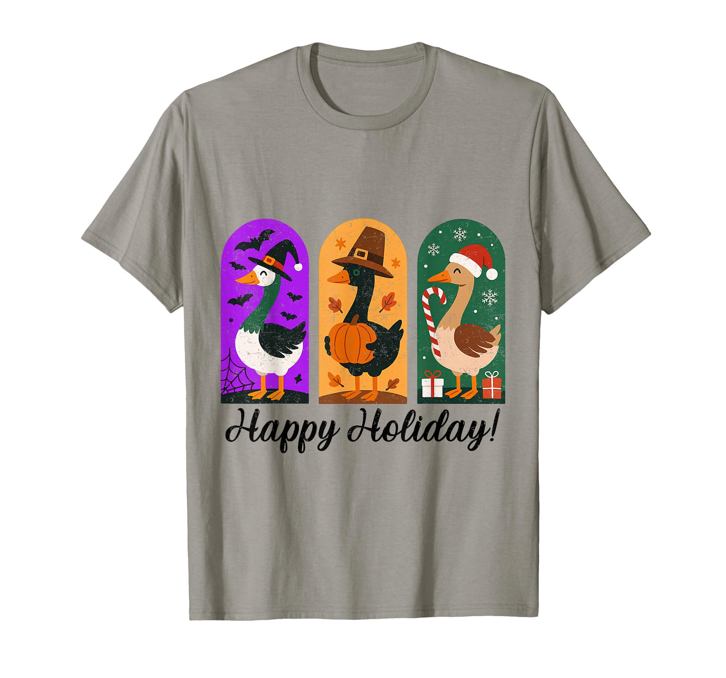 Happy Hallothanksmas Gooses Halloween Thanksgiving Christmas T-Shirt