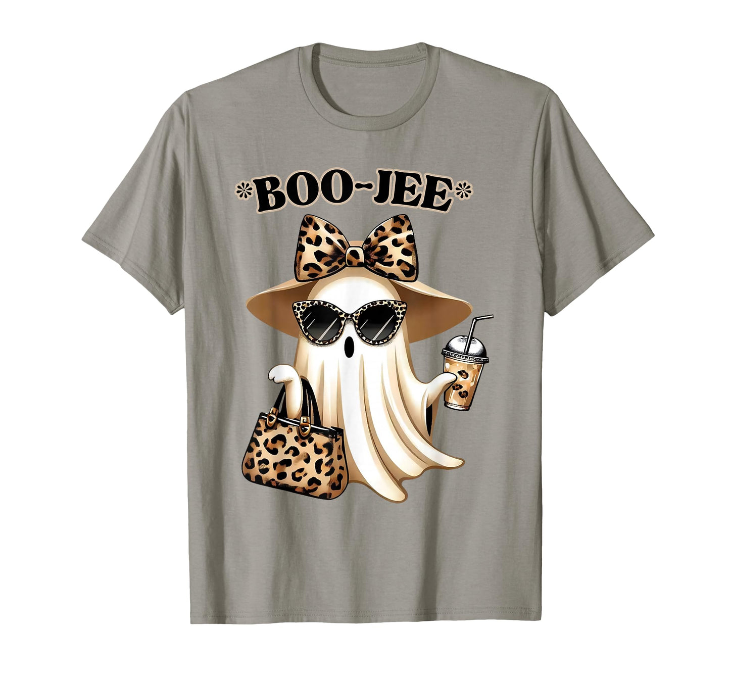 Coquette Leopard Ghost Coffee Boo-JEE Halloween Boujee Ghost T-Shirt