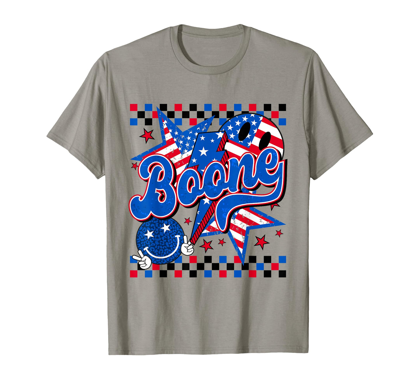 Boone Checkered Personalized Name Vintage US Flag Retro T-Shirt