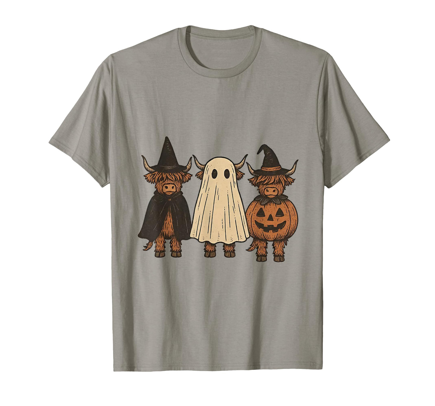 Halloween Highland Cow Ghost Witch Pumpkin T-Shirt