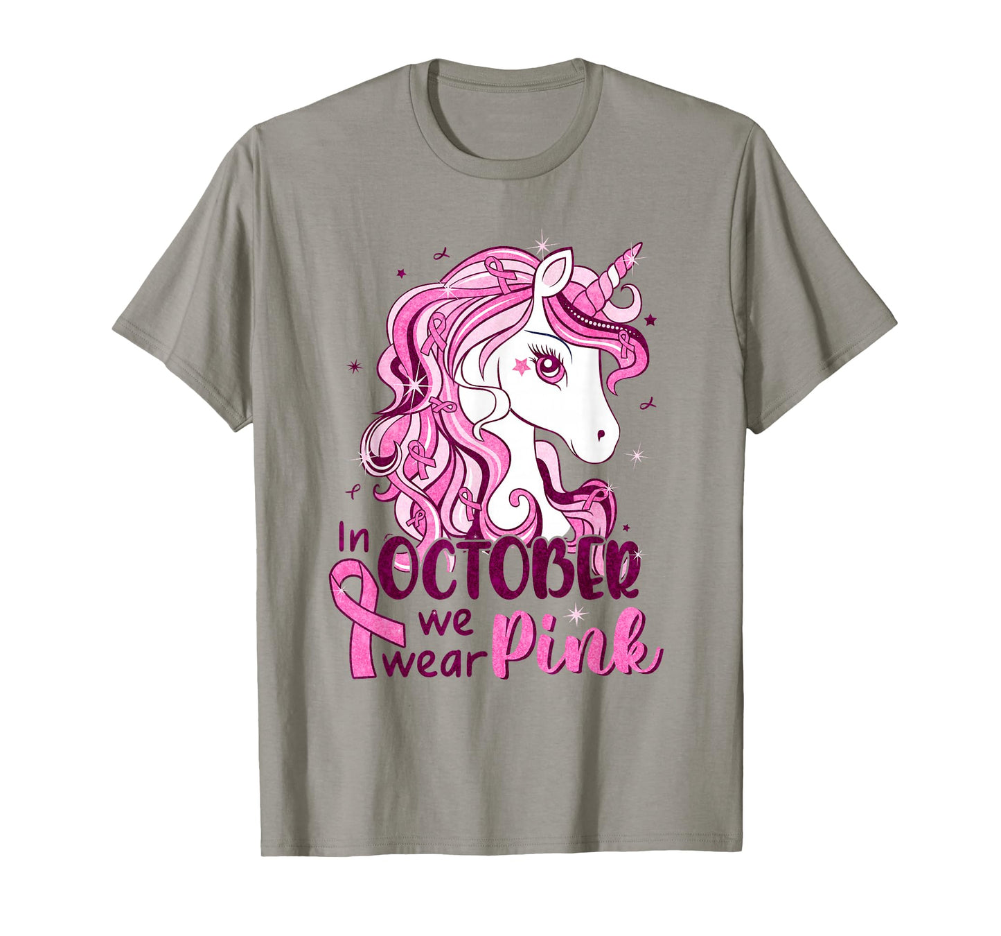 In October We Wear Pink Unicorn Breast Cancer Shirts Girls T-Shirt