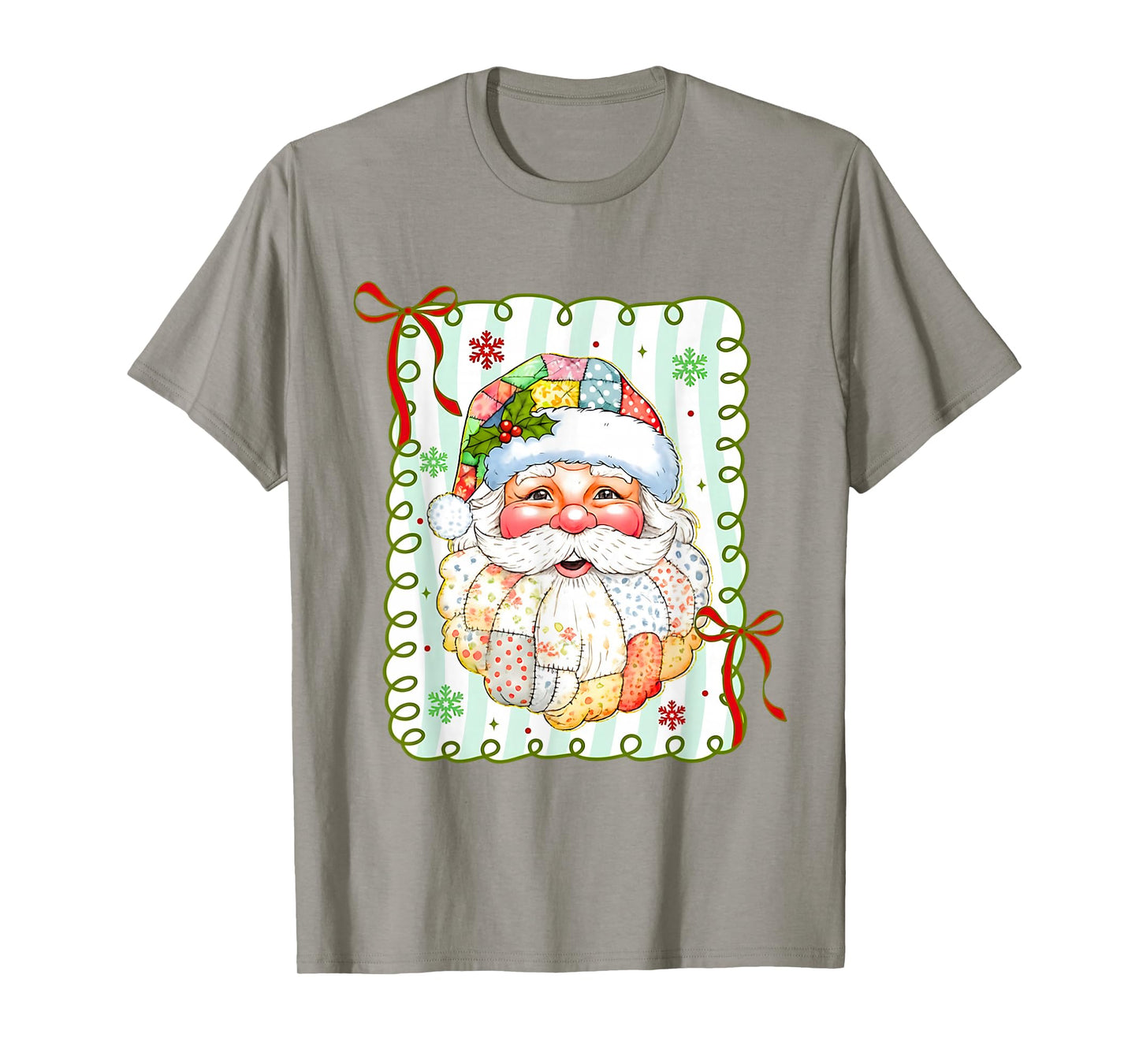 Patchwork Santa Claus Face Christmas Bow Men Women Kids T-Shirt