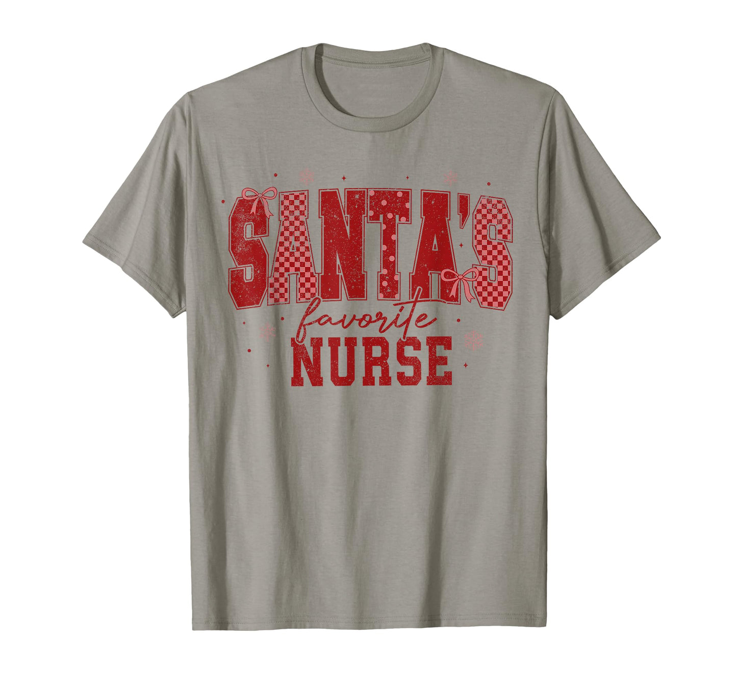 Retro Santas Favorite Nurse Checkered Coquette Bow Christmas T-Shirt