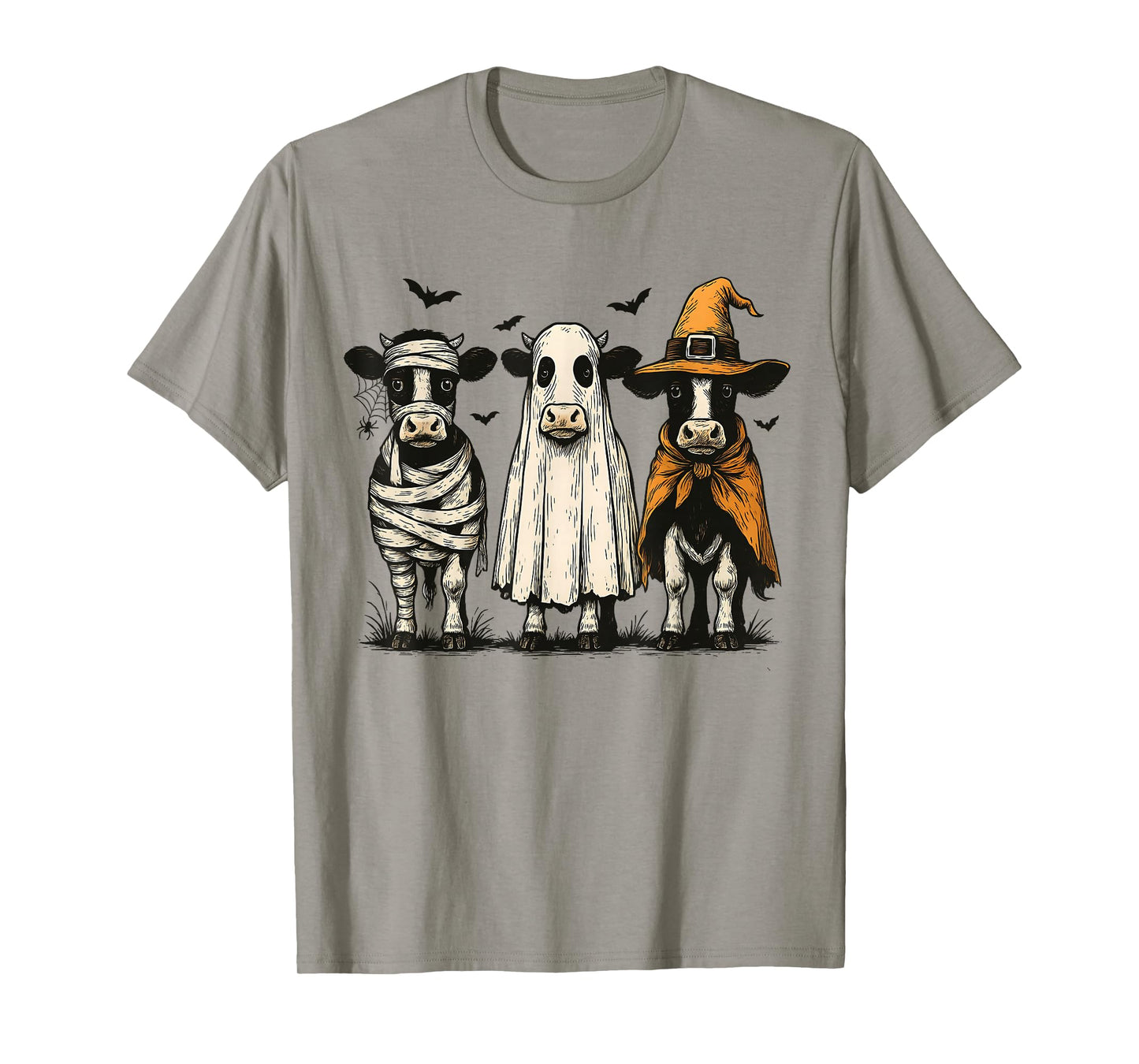 Retro Halloween Ghost Witch Cow Autumn Vibes Spooky Season T-Shirt