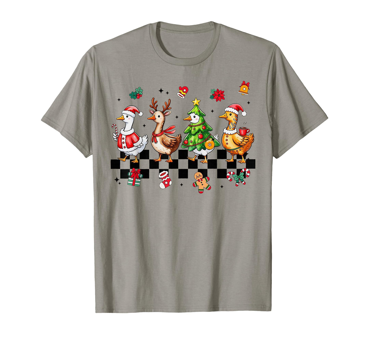 Cute Christmas Goose Santa Checkered Funny Mens Womans Kids T-Shirt