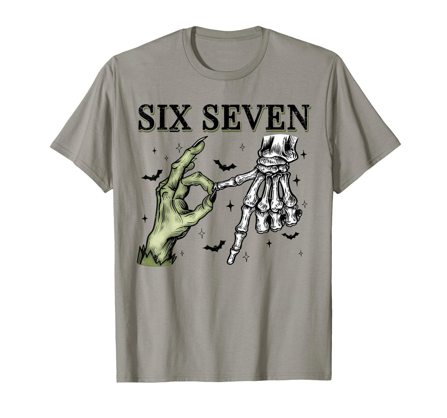 Six Seven 6 7 Meme Funny Witch Skeleton Hands T-Shirt