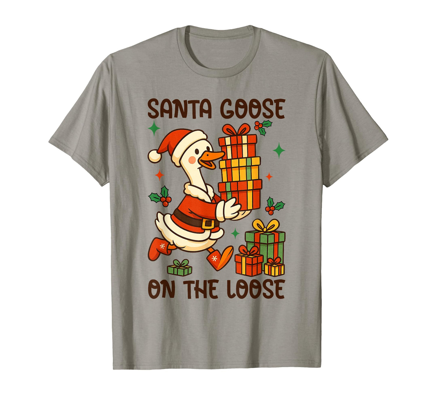 Santa Goose On The Loose Funny Silly Goose Christmas Pajama T-Shirt