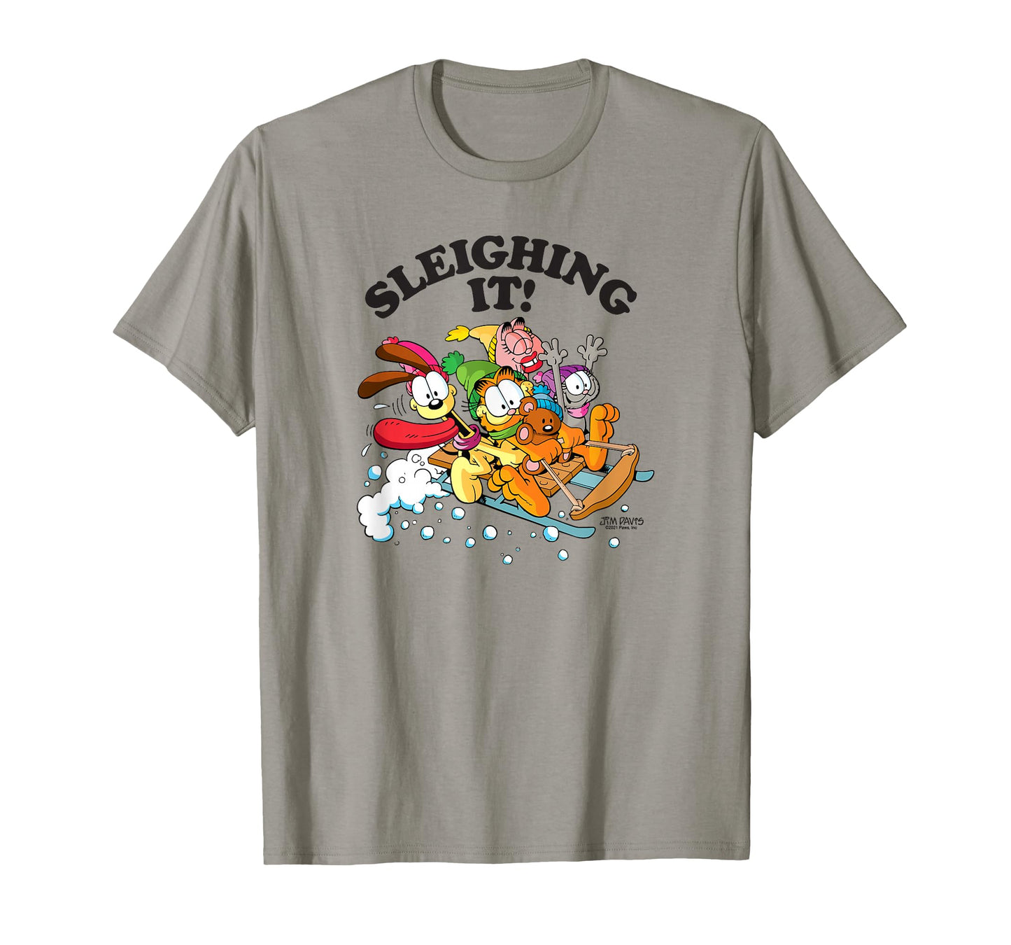 Garfield Sleighing It Sledding Cast Cute Christmas Holiday T-Shirt