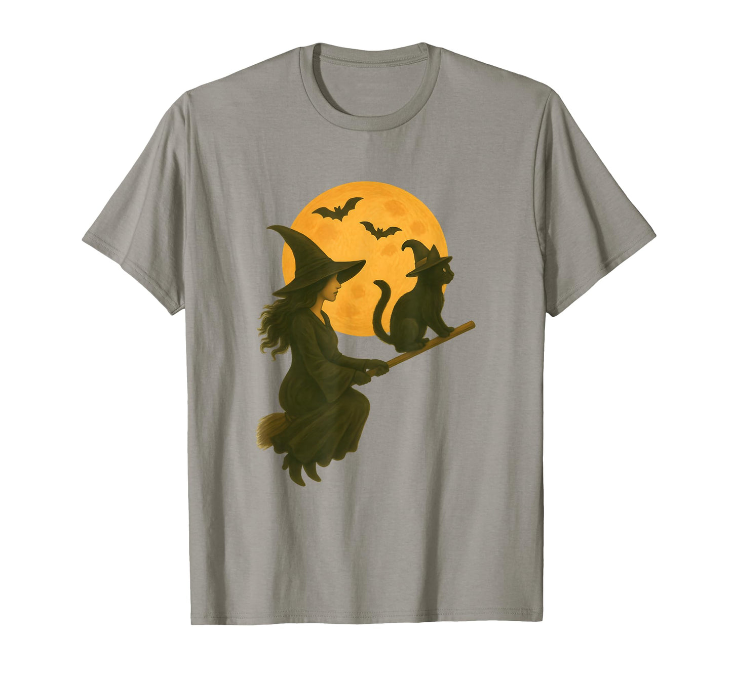 Witch and Cute Cat Black Kitten for Halloween Costume Party T-Shirt