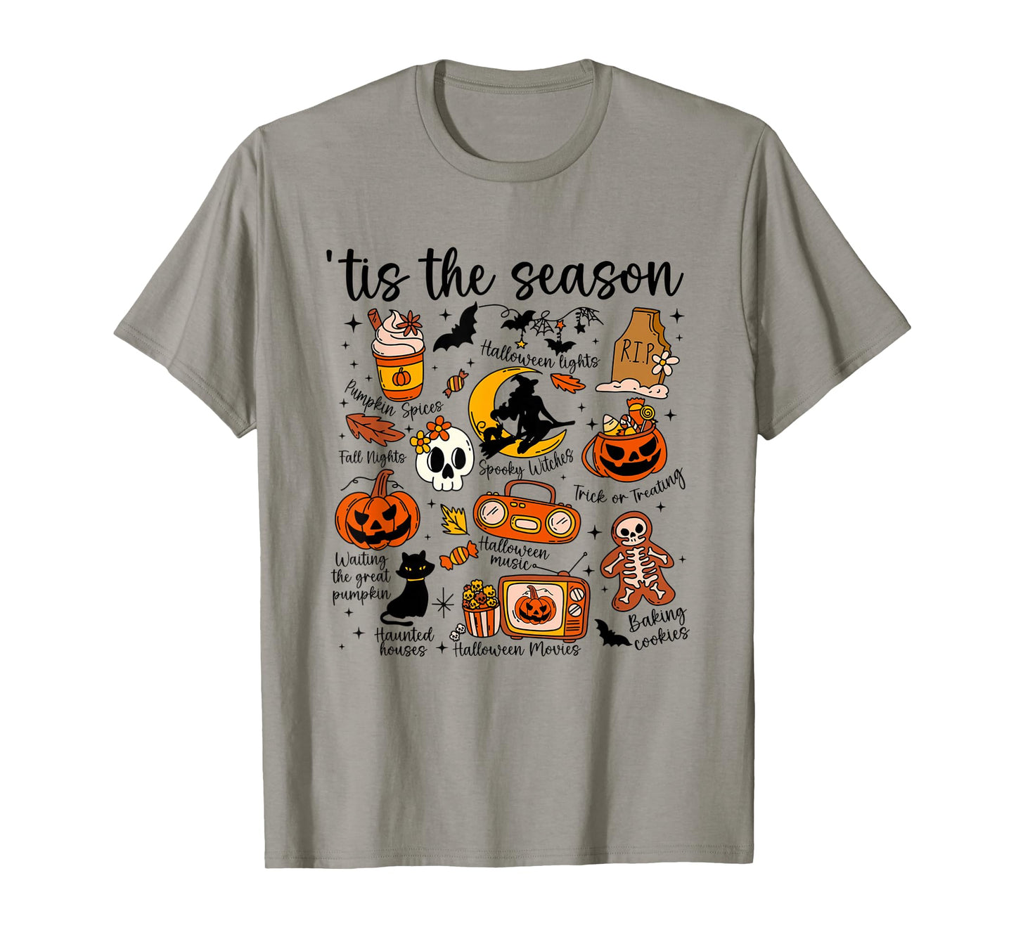 Women Vintage Halloween Tis' The Season Pumpkin Witch T-Shirt