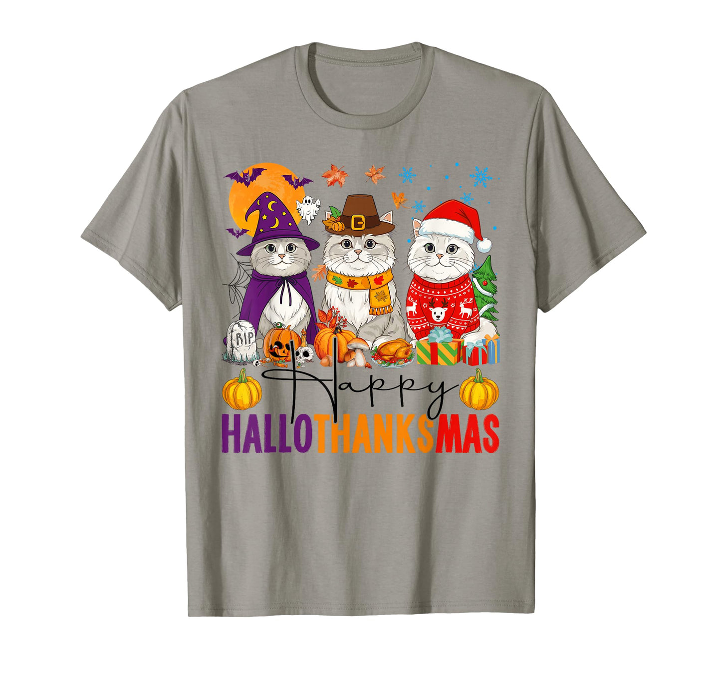 Happy Hallothanksmas Persian Cats Halloween Thanksgiving T-Shirt