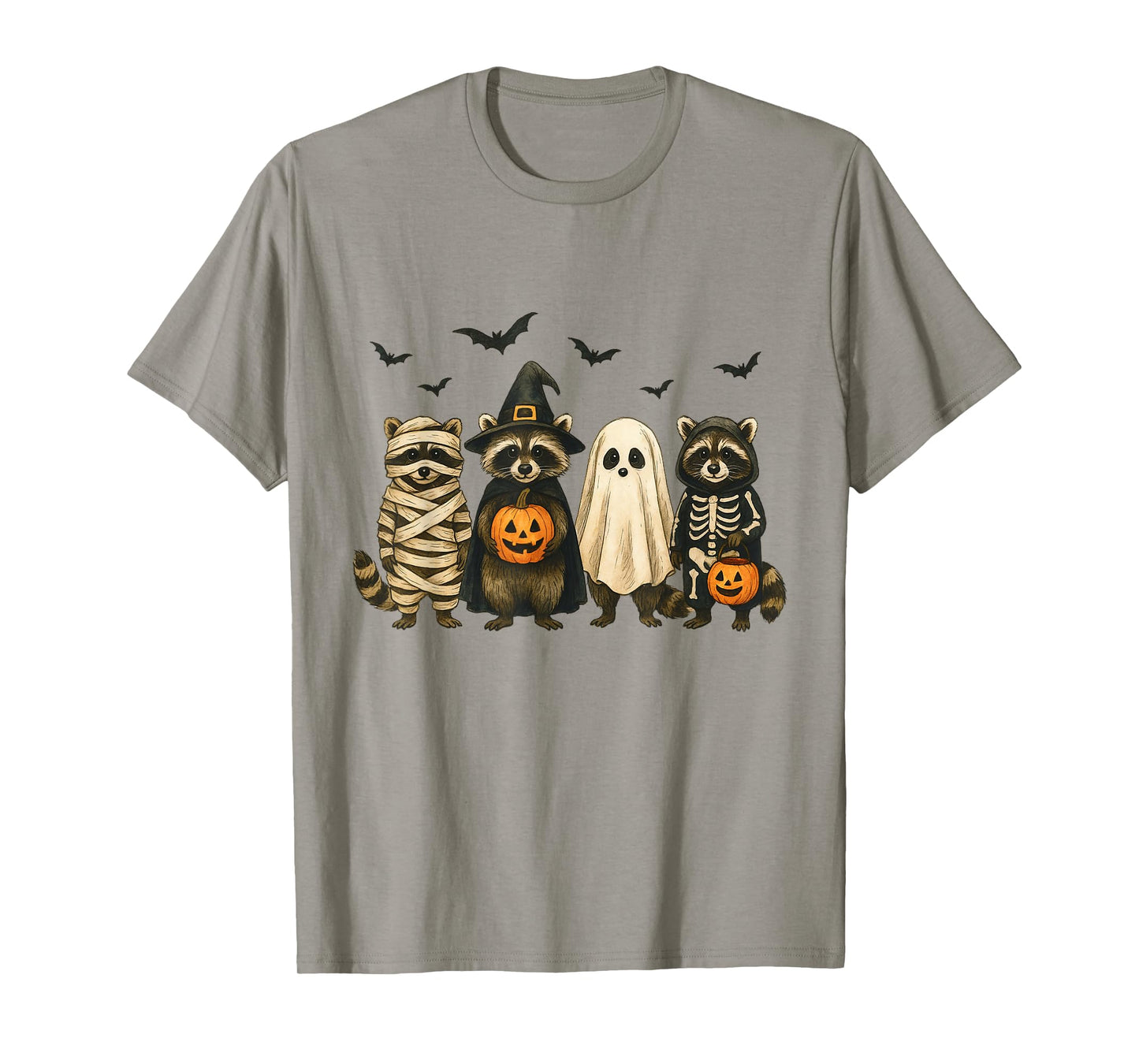 Raccoon Spooky Witch Scary Halloween Pumpkin Men Women Kids T-Shirt