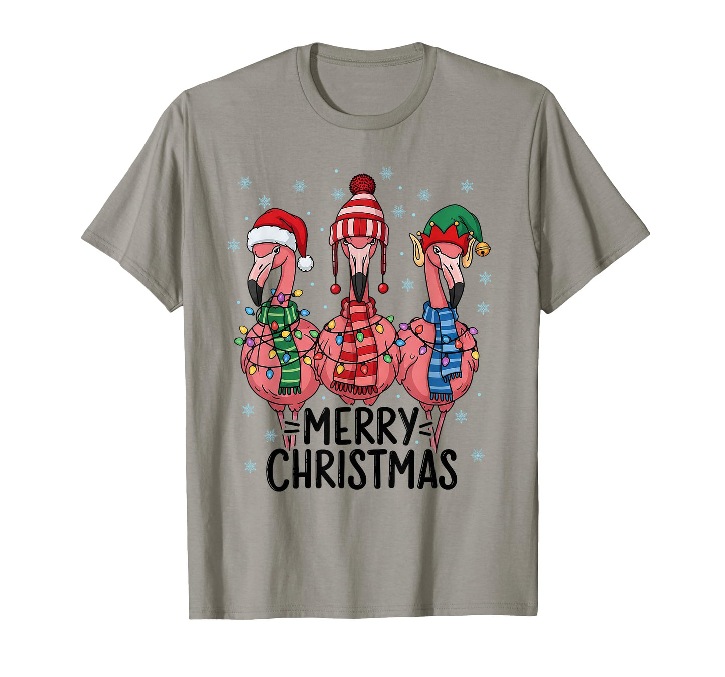 Merry Christmas Pink Flamingo Santa Hat Matching Family Xmas T-Shirt