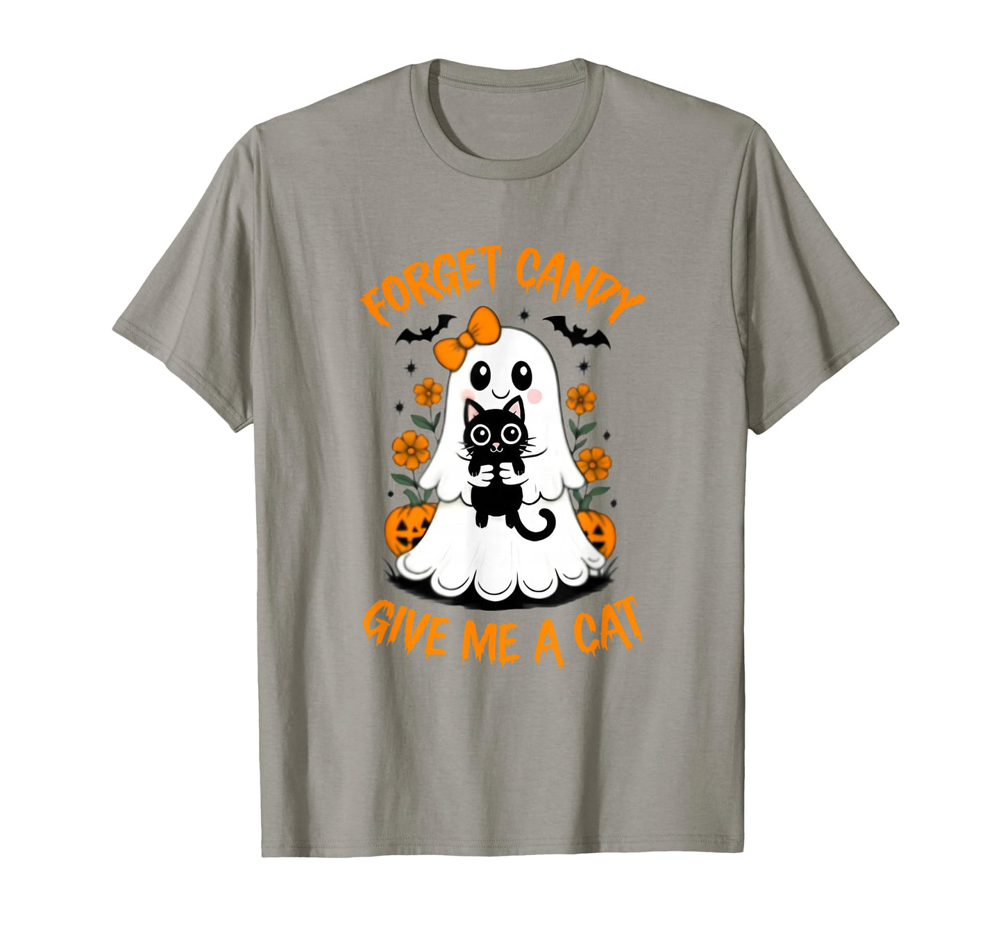 Funny Ghost Black Cat Forget Candy Give Me Cat Halloween T-Shirt