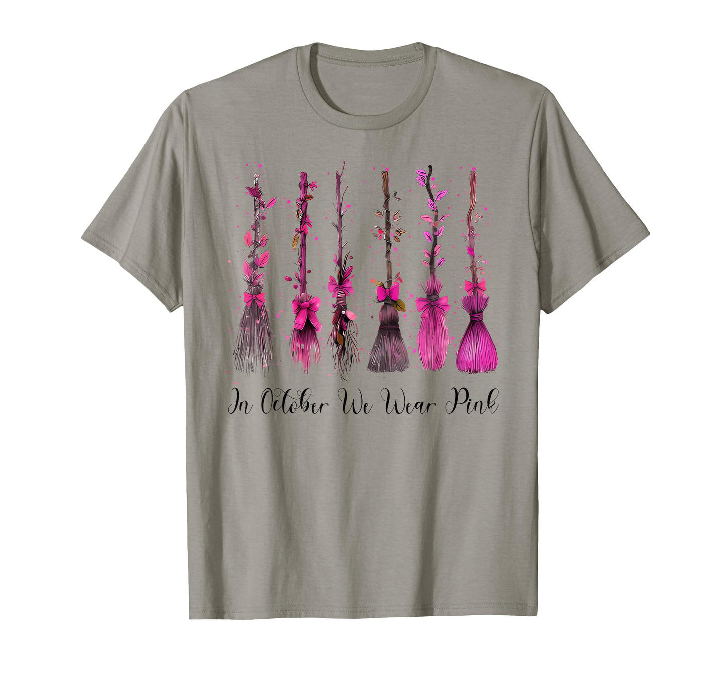 in October We Wear Pink Witch Breast Cancer Awareness T-Shirt