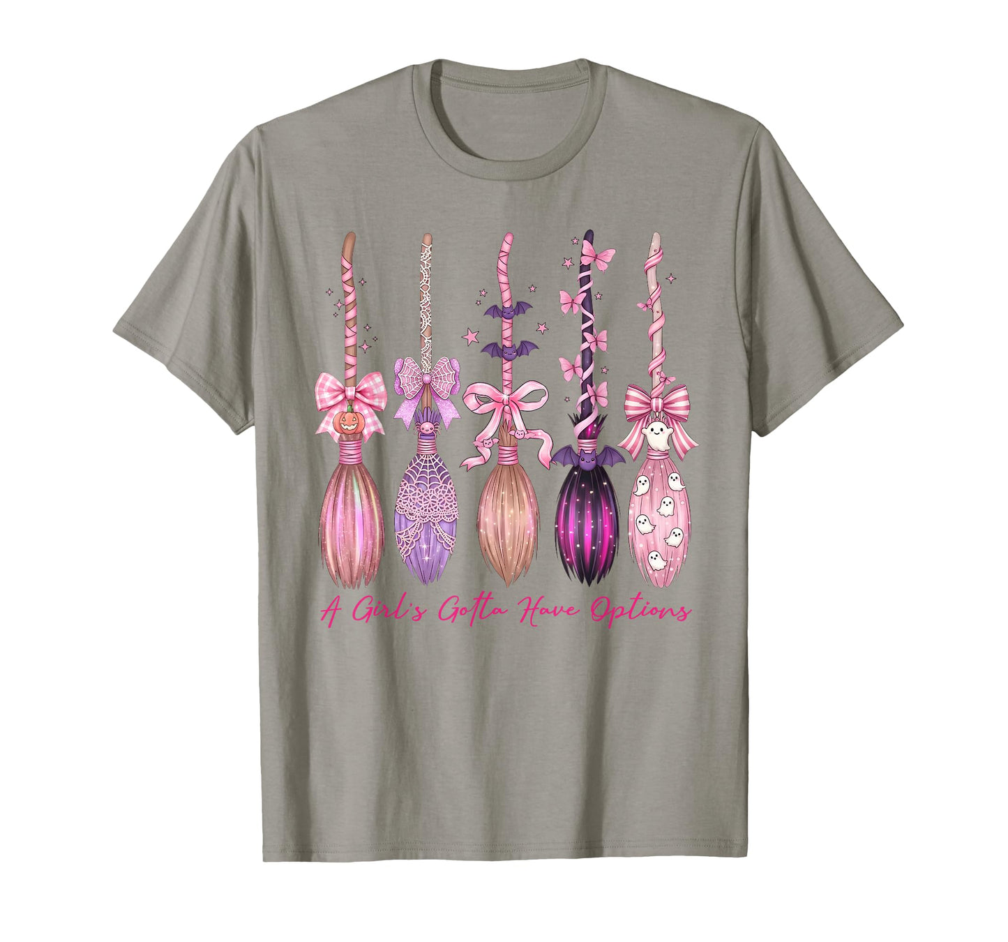 Cute Preppy Halloween A Girls Gotta Have Options Witch Broom T-Shirt