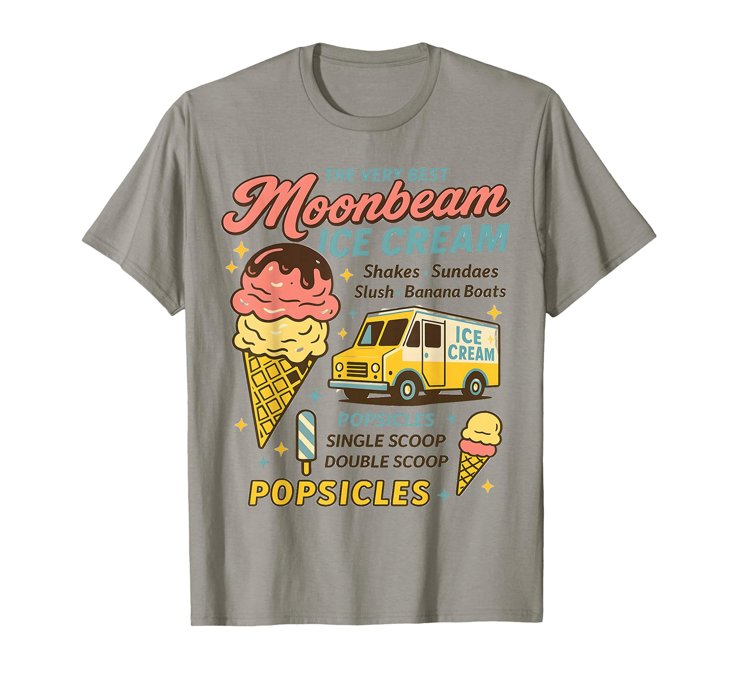 Vintage Moonbeam Ice Cream Truck Retro Double Scoop Popsicle T-Shirt