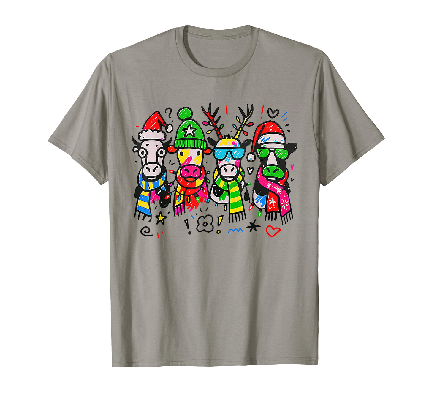 Funny Cow Christmas Lights Western Xmas Santa Farm Animal T-Shirt