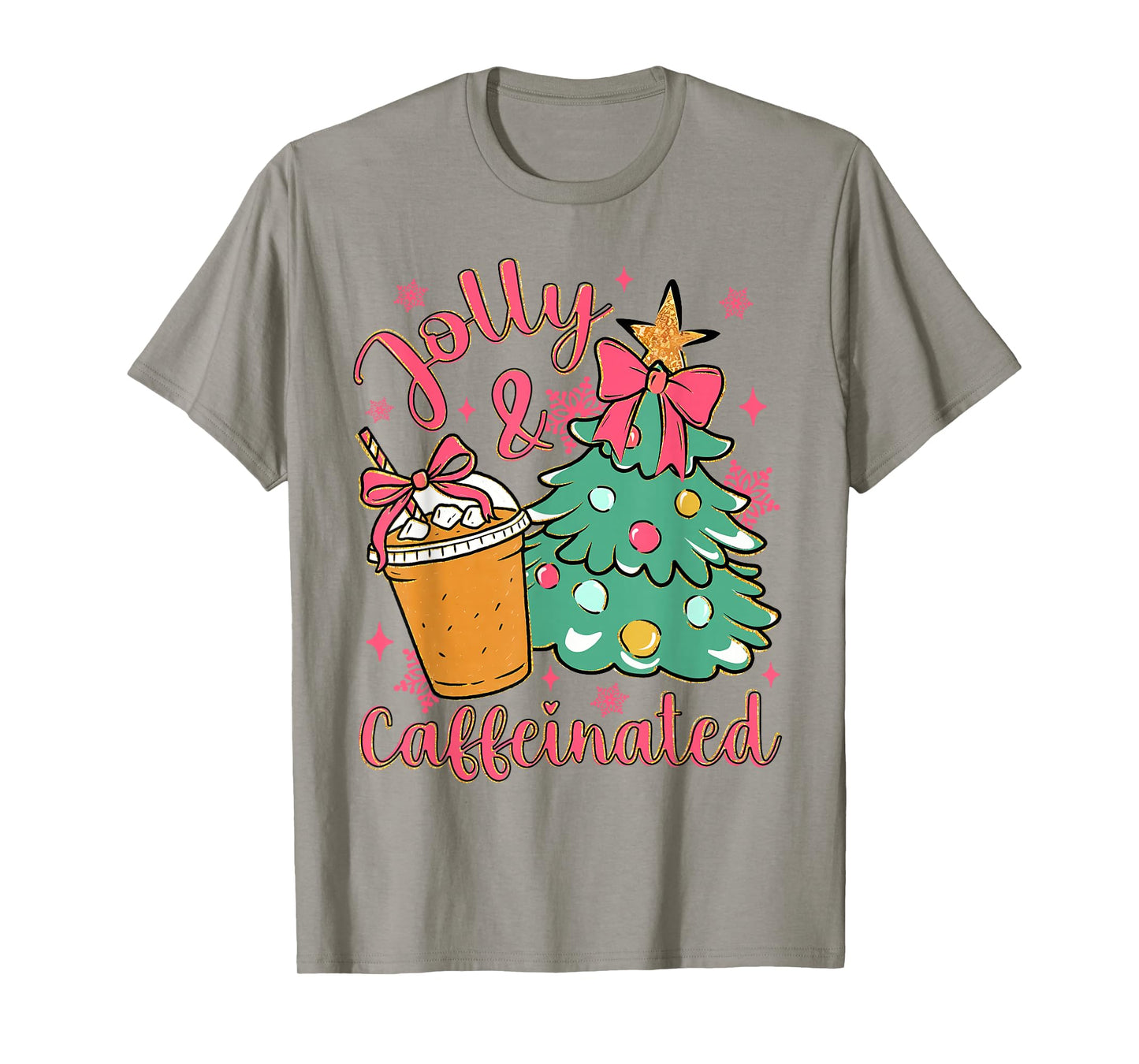 Christmas Coffee Lover Merry Xmas Vibes Jolly & Caffeinated T-Shirt