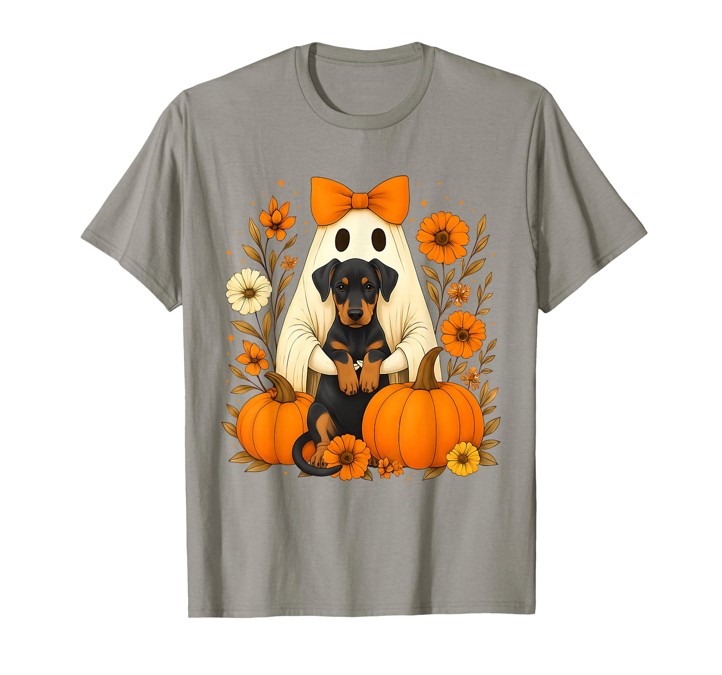 Funny Halloween Ghost Holding Doberman Pinscher Dog Lover T-Shirt