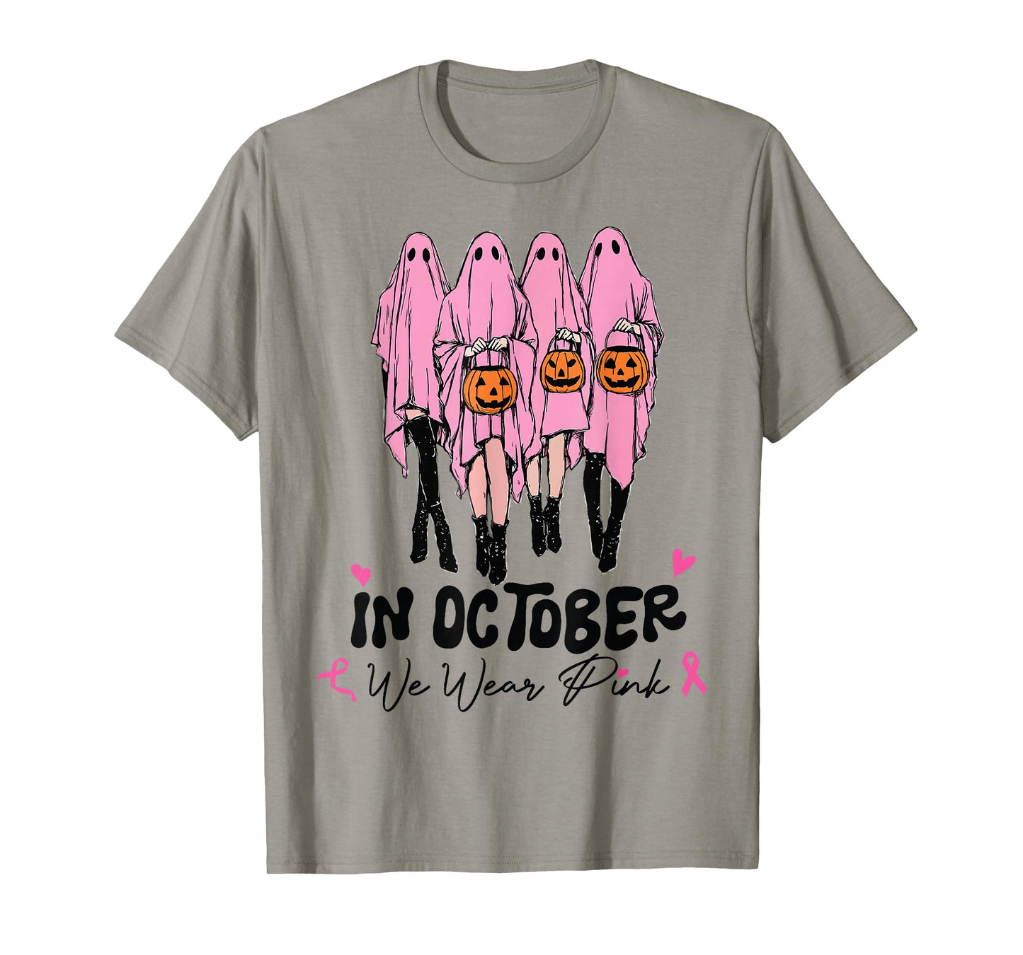 Halloween October We Wear Pink Breast Cancer Awareness Ghost T-Shirt