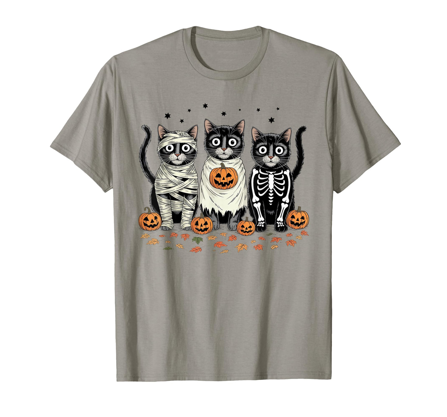 Retro Cat Witch Scary Halloween Pumpkin Women Men Kids T-Shirt