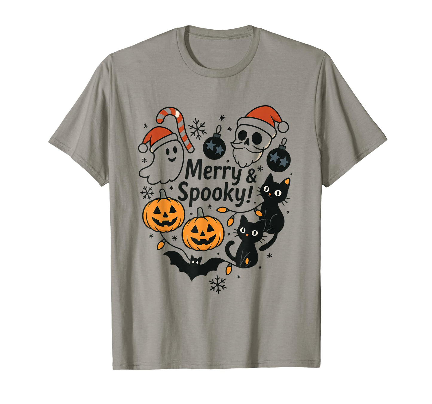 Merry Spooky Halloween Christmas Cute Cats Pumpkins Skulls T-Shirt
