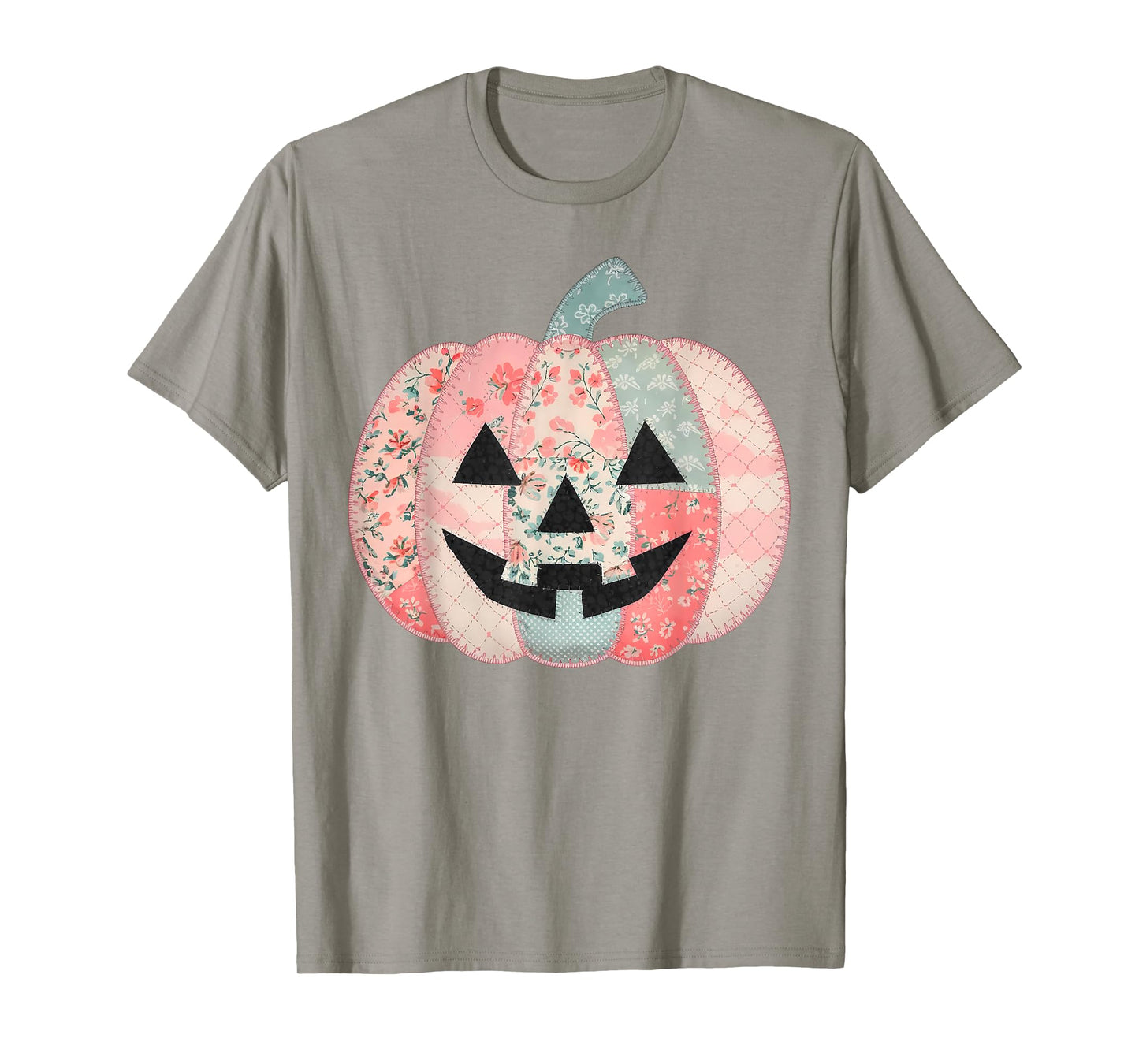 Preppy Pink Floral Patchwork Pumpkin Autumn Fall Halloween T-Shirt