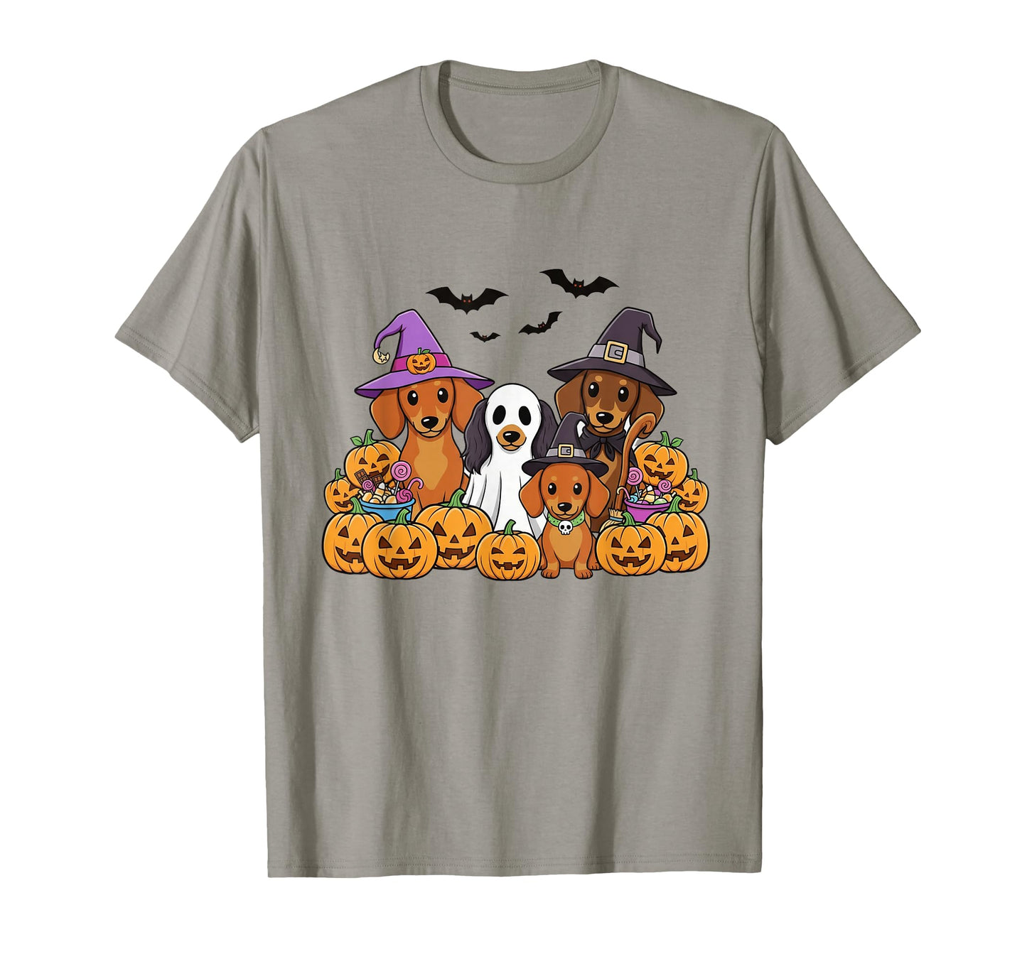 Funny Dachshund Halloween Cute Sausage Dog Ghost & Pumpkin T-Shirt