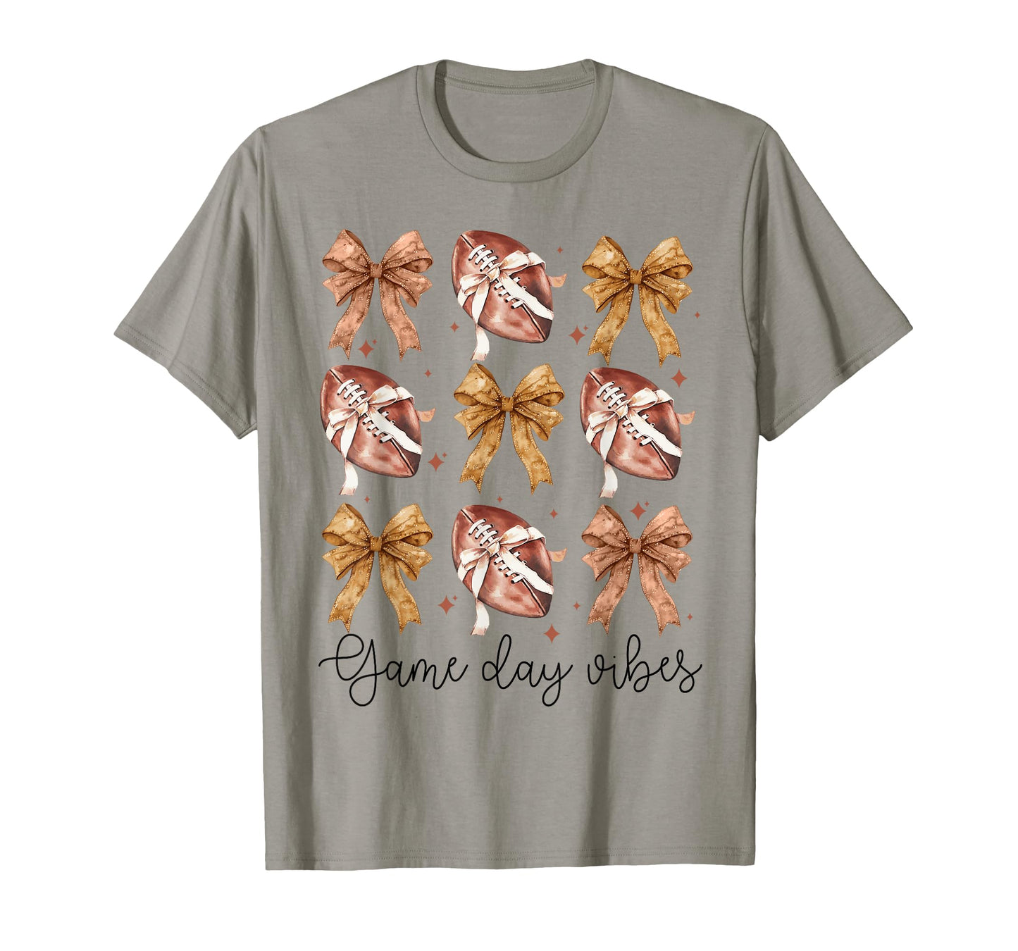 American Football Game Day Vibes Coquette Bow Football Lover T-Shirt