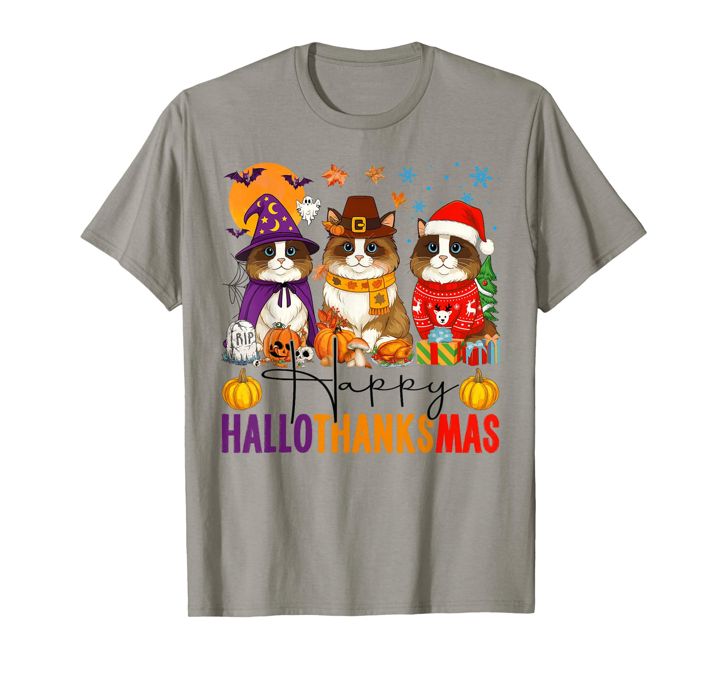 Happy Hallothanksmas Ragdoll Cats Halloween Thanksgiving T-Shirt