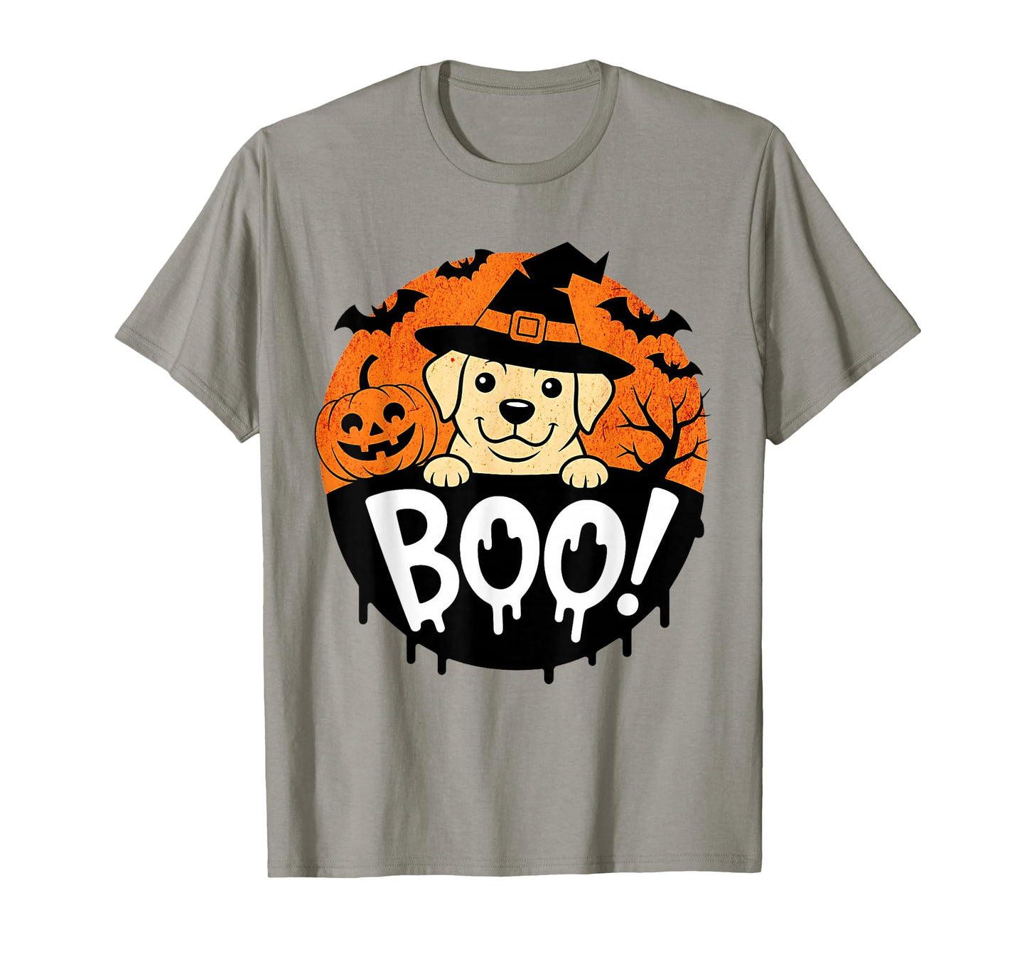 Golden Retriever Dog Witch Hat Spooky Pumpkin Halloween Boo! T-Shirt