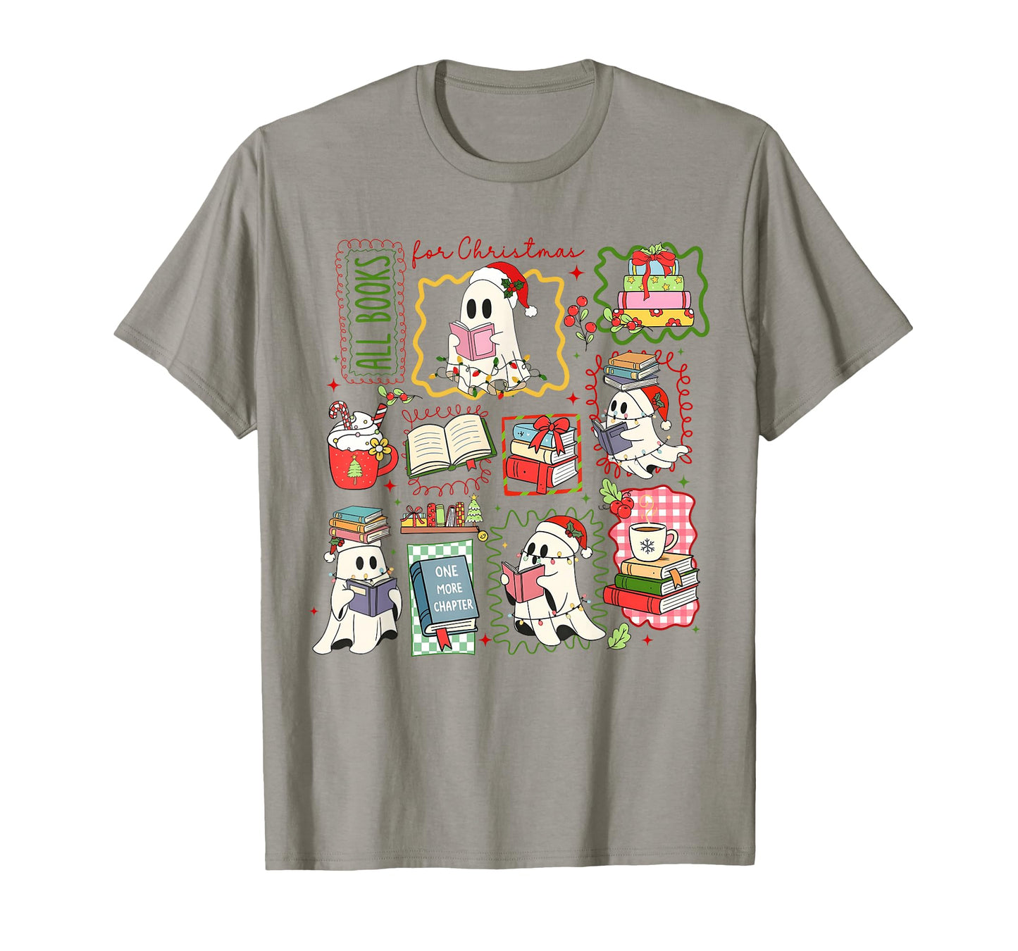 All Booked for Christmas Ghost Reading Book Lovers Spooky T-Shirt