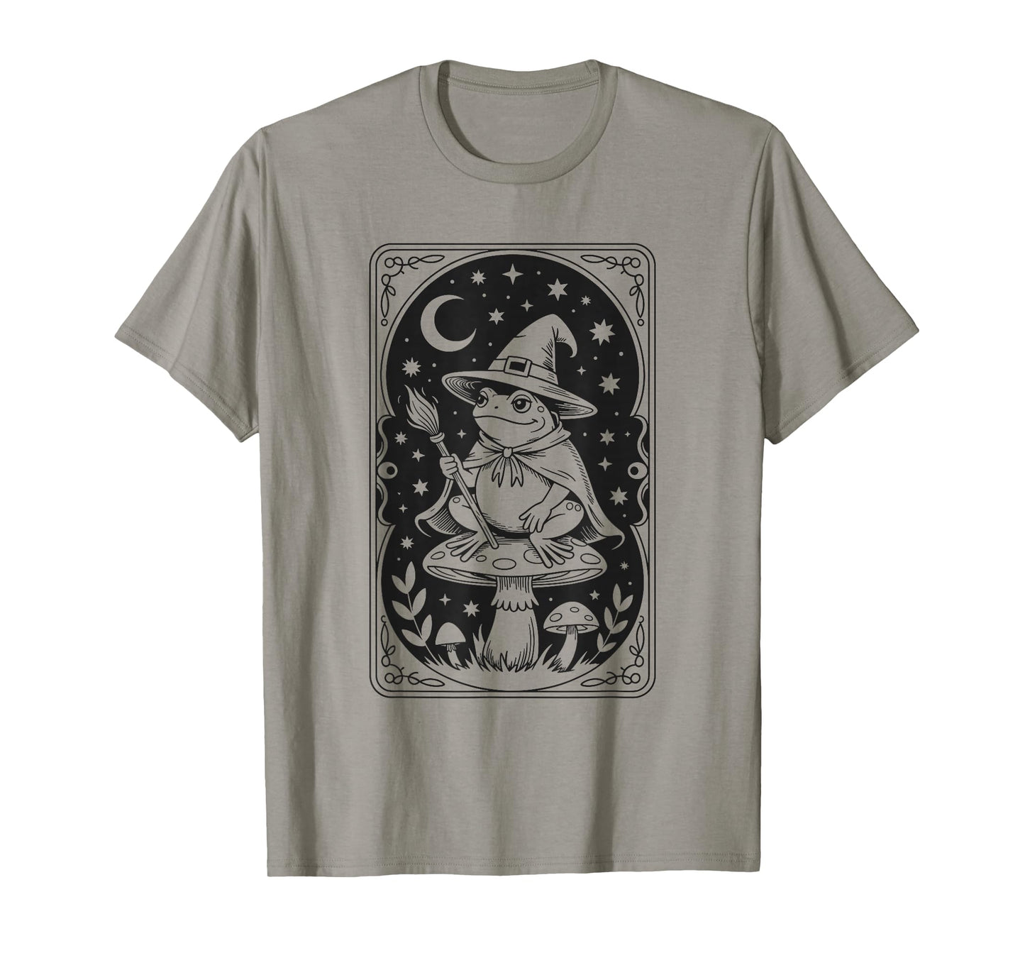Cute Witch Frog on Mushroom Halloween Magic Night Sky T-Shirt