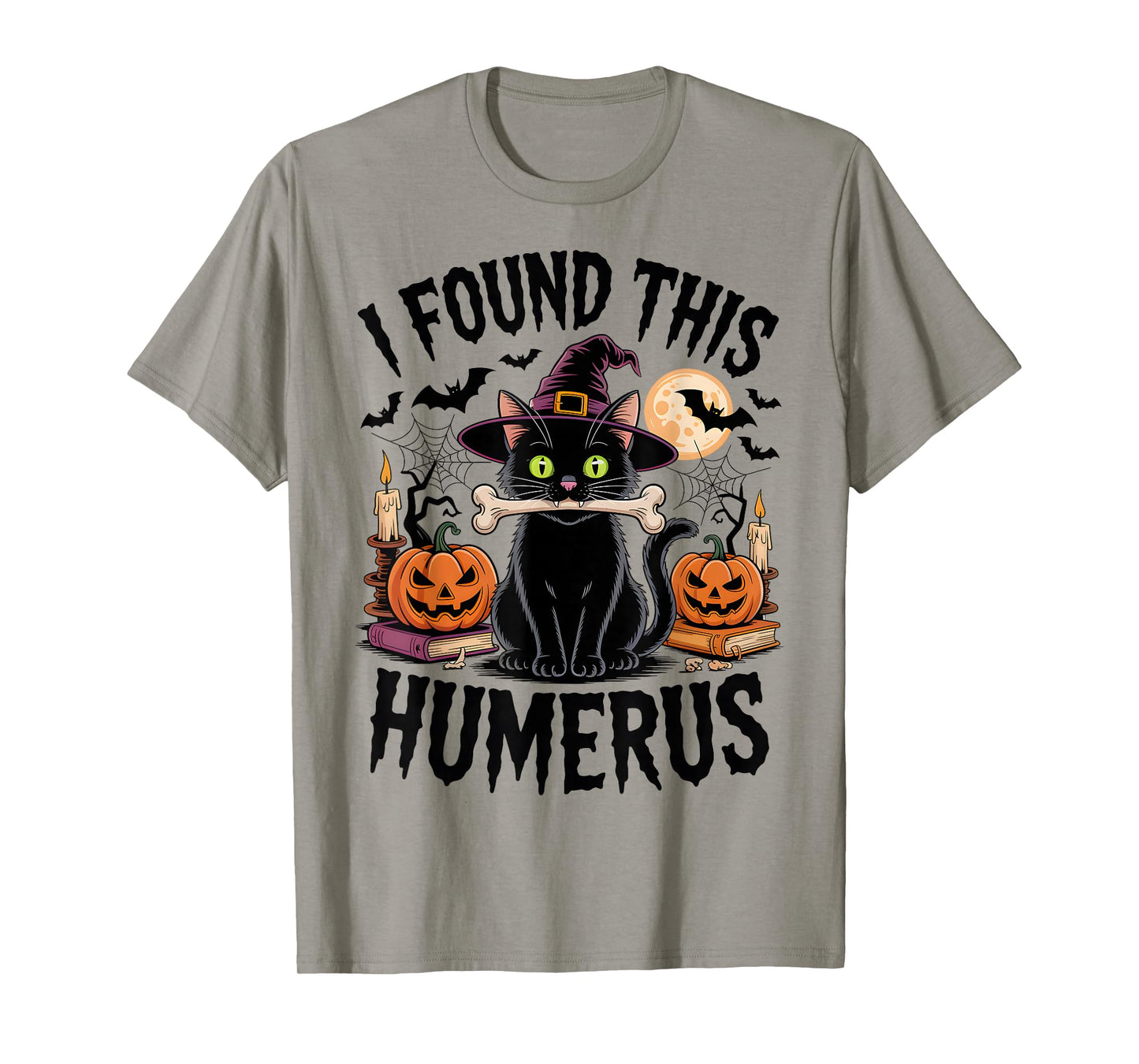 I Found This Humerus Vintage Witch Scary Black Cat Halloween T-Shirt