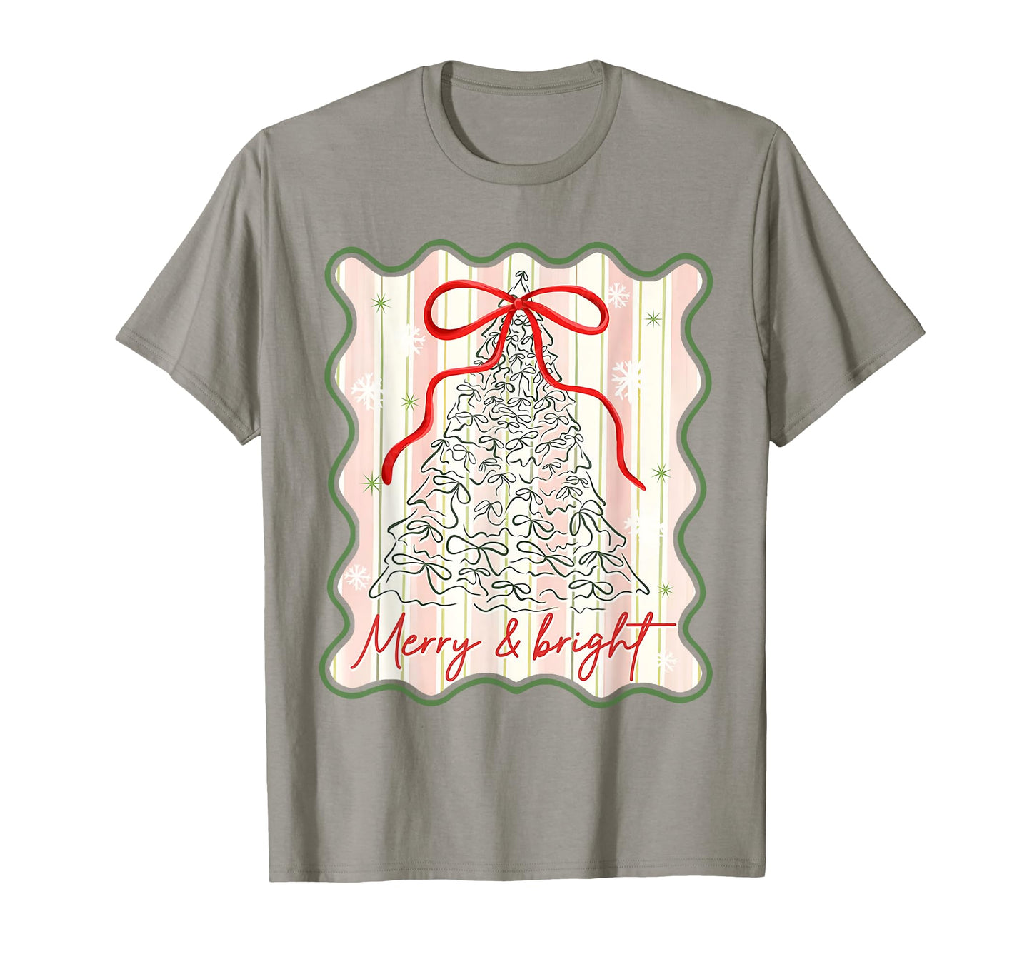 Merry & Bright Coquette Bow Christmas Xmas Pajamas Holiday T-Shirt