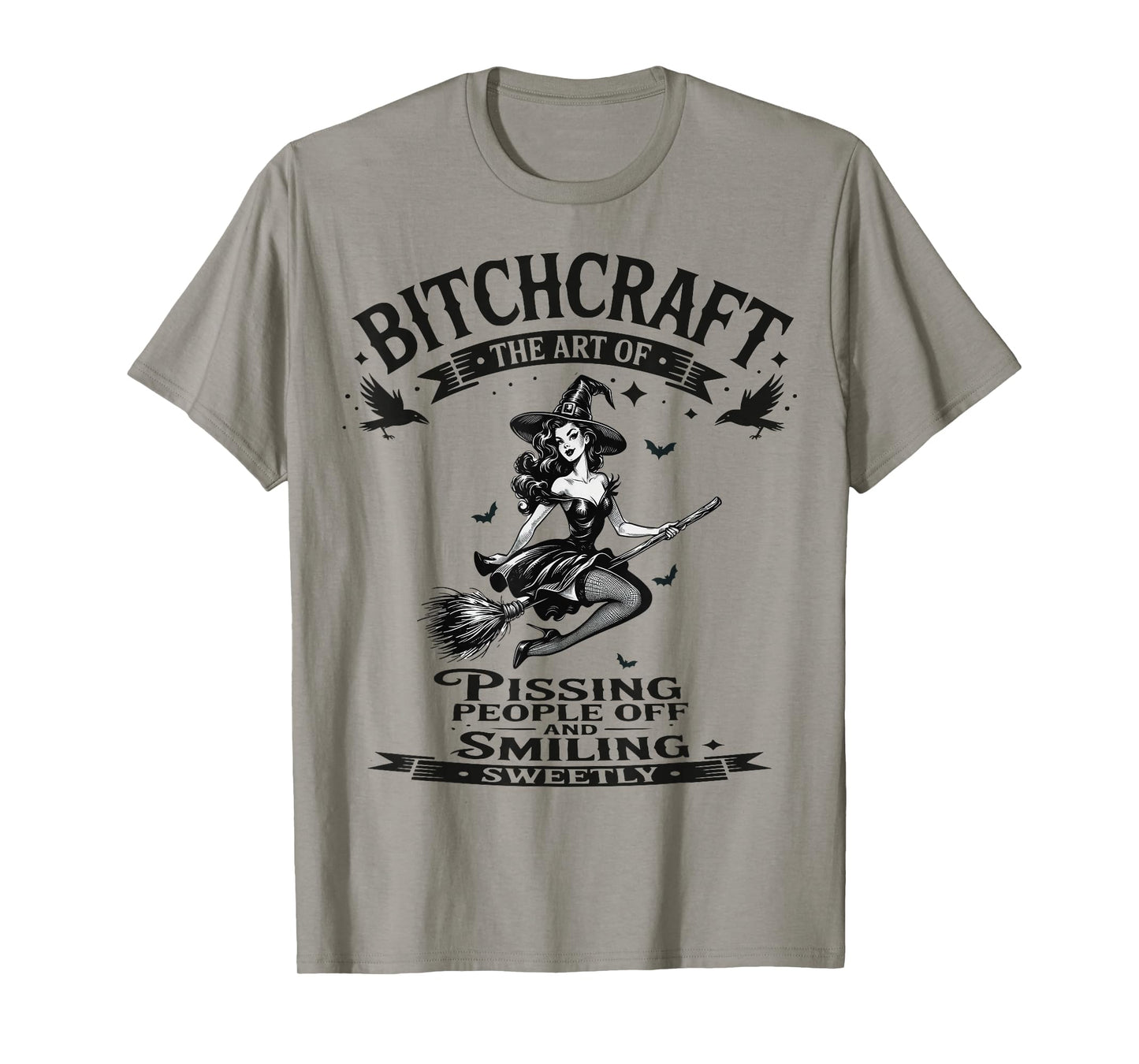 Halloween Vintage Flying Witch Bitchcraft Pin Up Girl Funny T-Shirt